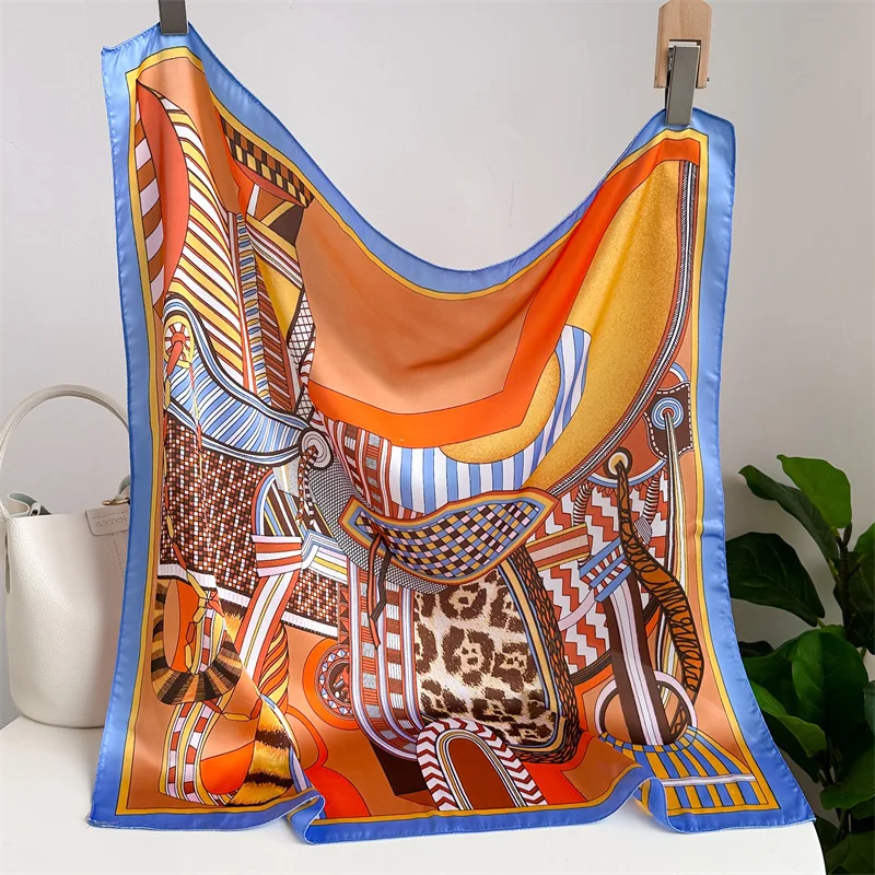 70cm Square Scarf  for Women Retro Printed Satin Silk-like Neck Scarf Fashion Versatile Office Elegant Small Scarves Hijabs view 5