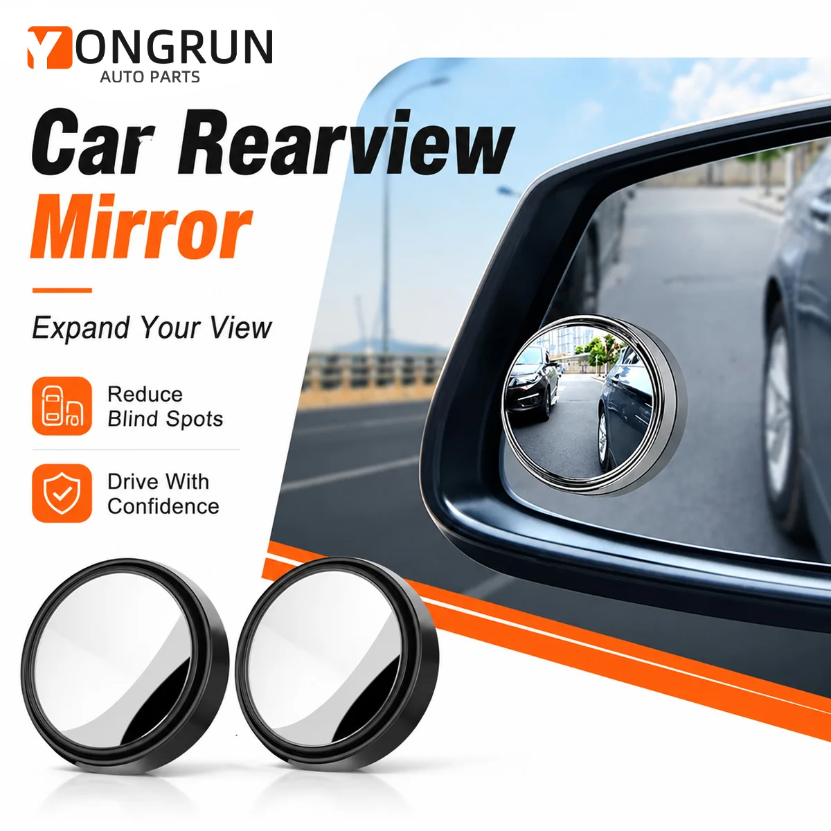 YONGRUN Car Blind Spot Mirror 2Pack 360 Adjustable Round Convex HD Glass Side Rearview Mirrors For Lane Change Parking SUV Truck