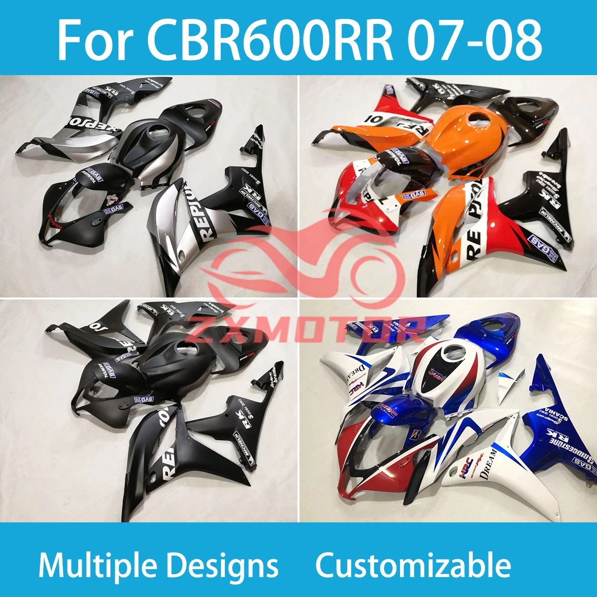 

Для Honda CBR 600RR 2007 2008 запасные части для мотоциклов, комплект обтекателей CBR 600RR 07 08, комплект обтекателей из АБС-пластика, панель кузова, подходит