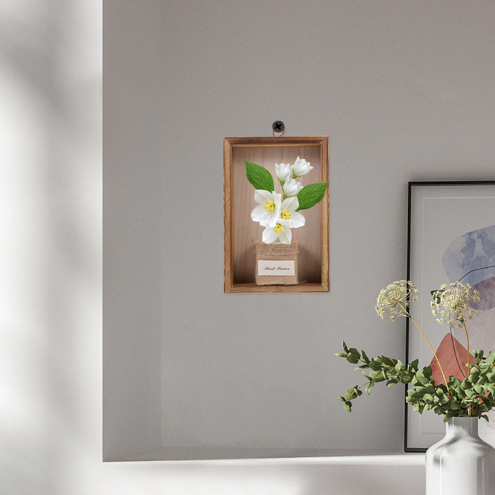 

2 Pcs Wooden Frame Flower Pot Floral Wall Vase Hanging Planter Decorate Decorative