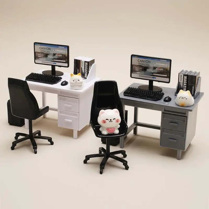 

●1Set 1/12 Scale Dollhouse Miniature Furniture Kit With Computer Keyboard Desk Chair Miniature Scene Model Home Study Room Decor