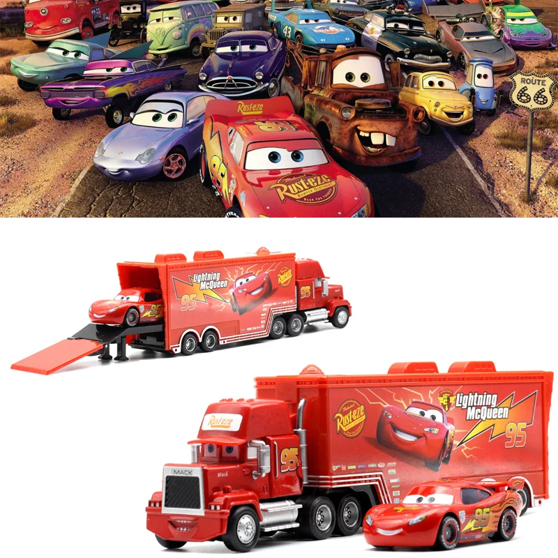 

ГОРЯЧАЯ ПРОДАЖА 2026 Pixar Cars Контейнерные грузовики Mack McQueen Racing Car 1:55 Литая под давлением модель аниме игрушечный автомобиль детские подарки на день рождения