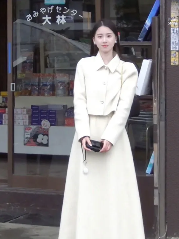 

Комплект верхней одежды и юбки Ele ort, нежный костюм из двух предметов, осенняя коллекция, удобный хлопковый материал, застежка на пуговицы