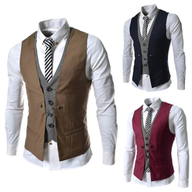 Plaid Color Matching Men's Casual Vest Jacket Fashion Vest