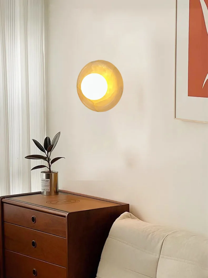 Round Real Stone Wall Light Home White Glass G9 Bulb Indoor