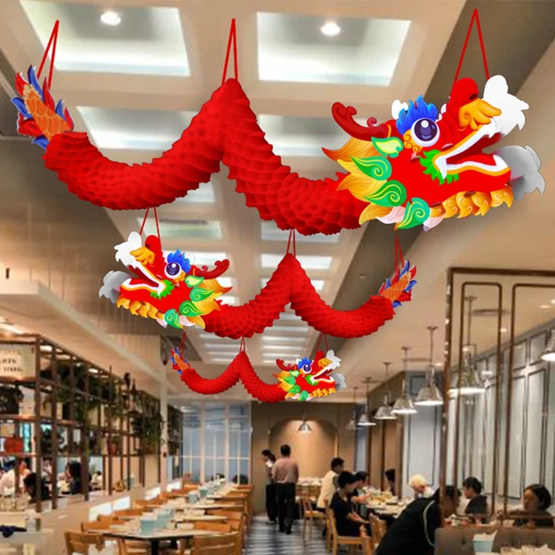 3D Chinese New Year Dragon Ceiling Hanging Decoration Spring Festival Dragon Garland for 2025 Chinese New Year Party Ornaments