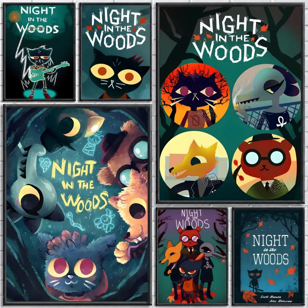 Game Night in the Woods Poster Self-adhesive Art Waterproof Paper Sticker Coffee House Bar Room Wall Decor