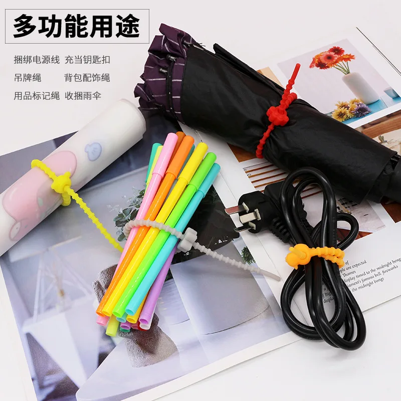 Silicone Cable Tie Reusable Self-locking Zipper Cable Tie For Data Cable Organizer Binding Belt Fixing Ring