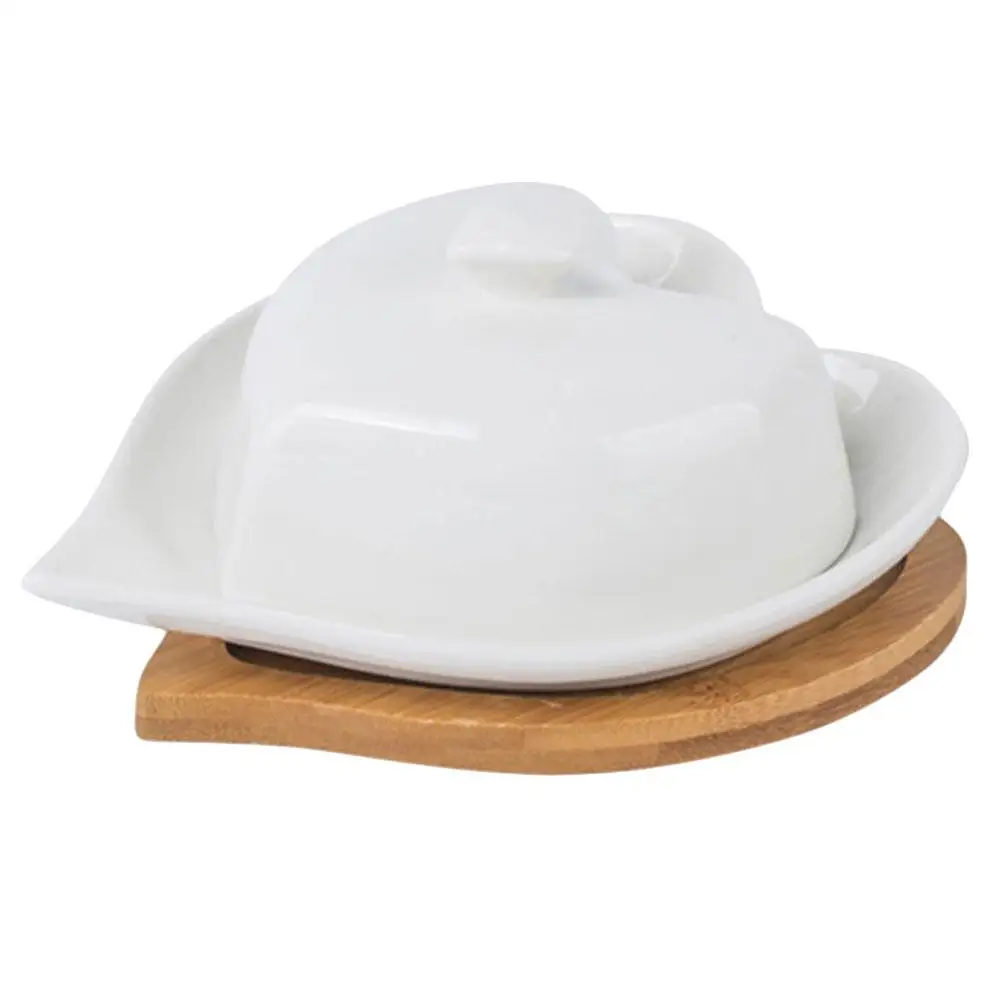 

Heart-shaped Ceramic Disc Containers for Food Multi-purpose Butter Dish Dishes with Wood Plate Small