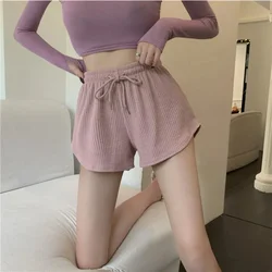 High Elastic Women Shorts Summer Lace Up Drawstring Wide Leg Sweat Short Fitness Running Shorts Loose Casual Large Sports Shorts