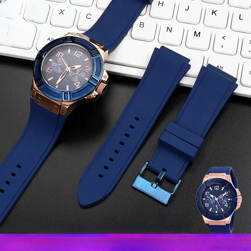 Durable Wear-resistant Sports Watchbands Stainless Steel Buckle for Guess W0247g3 W0040g3 W0040g7 Waterproof Silicone Strap 22mm