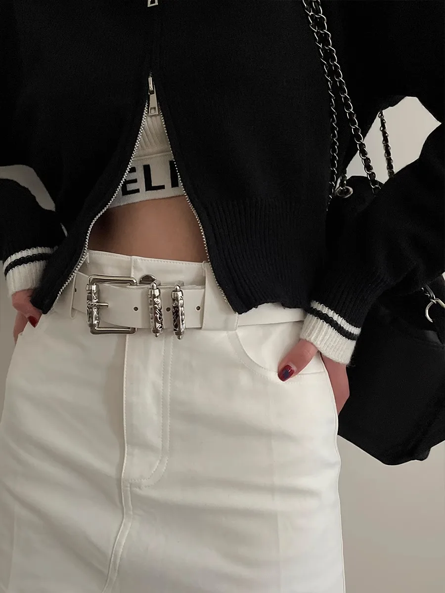 Nieuwe Retro Vrouwelijke Subcultuur Riem Punk Versierde Jeans Riem Persoonlijkheidsriem Witte Riem