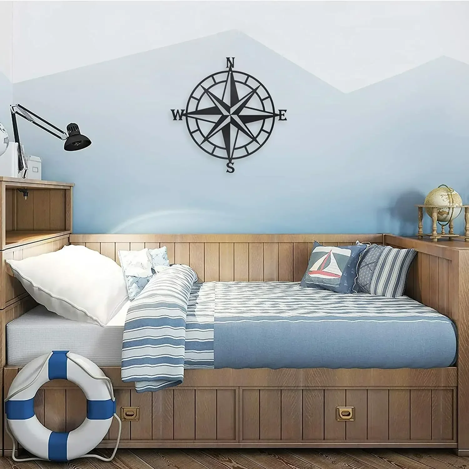 CIFBUY Black Metal Decorative Nautical Compass Wall Décor, Ocean Theme Wall Hanging Art for Indoor and Outdoor Wall Sticker