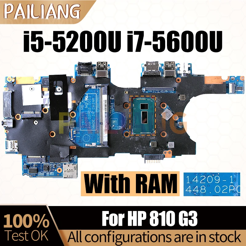 

For HP 810 G3 Notebook Mainboard 14209-1 i5-5200U i7-5600U With RAM 801794-601 Laptop Motherboard Full Tested