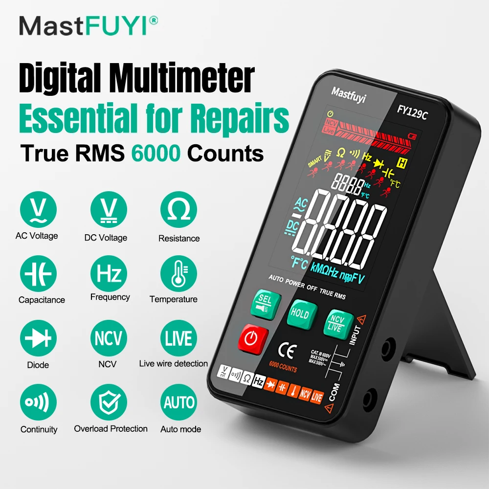 ​MASTFUYI Digital Multimeter Auto-Ranging Voltage Capacitance Resistance Diode Tester Tool with HD Large Screen and Stand​