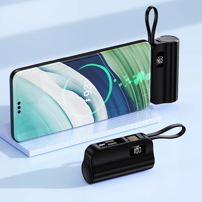 New Dual Plug Portable Mini Pocket Capsule with Its Own Cable Power Bank 10000mAh Tail Plug