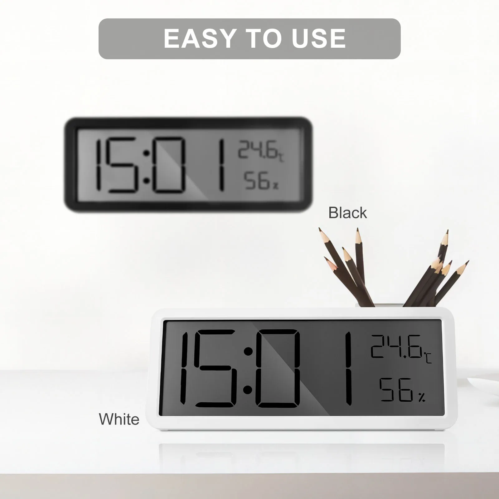 1Pc Digital Wall Clock Temperature Display Rechargeable or Battery Powered Easy to Use Desk Clock for Living Room Bedroom Office