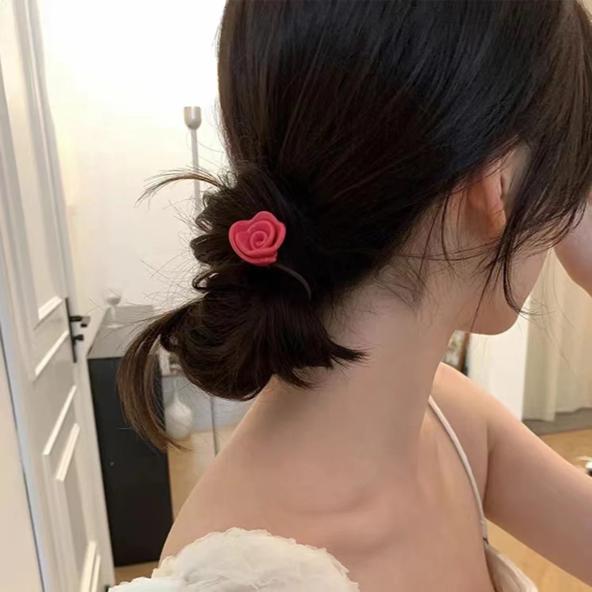 Gomas para el pelo con flor de Rosa para niña, cuerda elástica para el cabello, anillo de goma de resina colorida, lazos para el cabello, accesorios