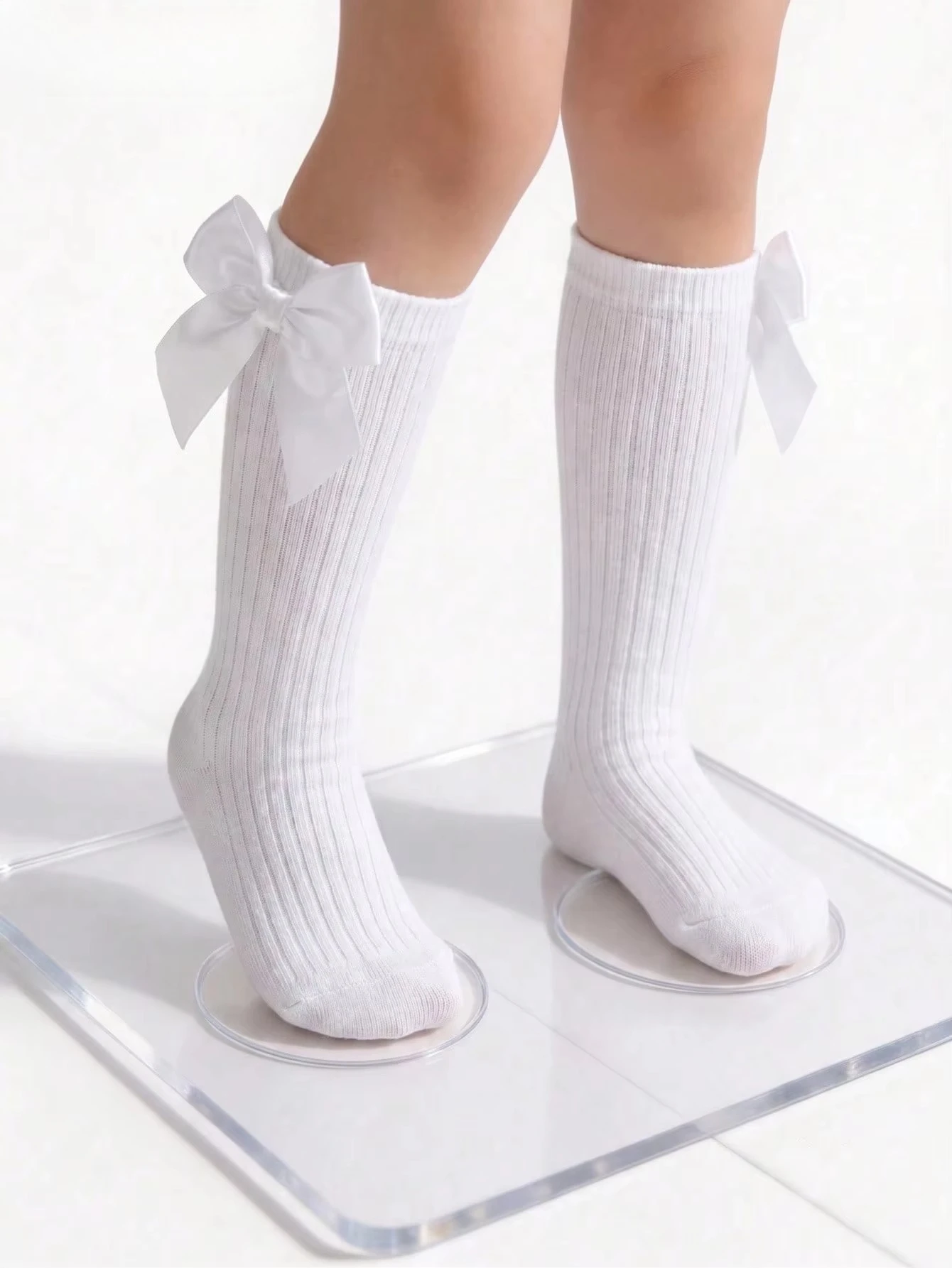 Children's Socks, Mid-calf, Baby Knee-high with Bow, for First Birthday, Girls' Princess Pink Socks, Loose Top for Comfort
