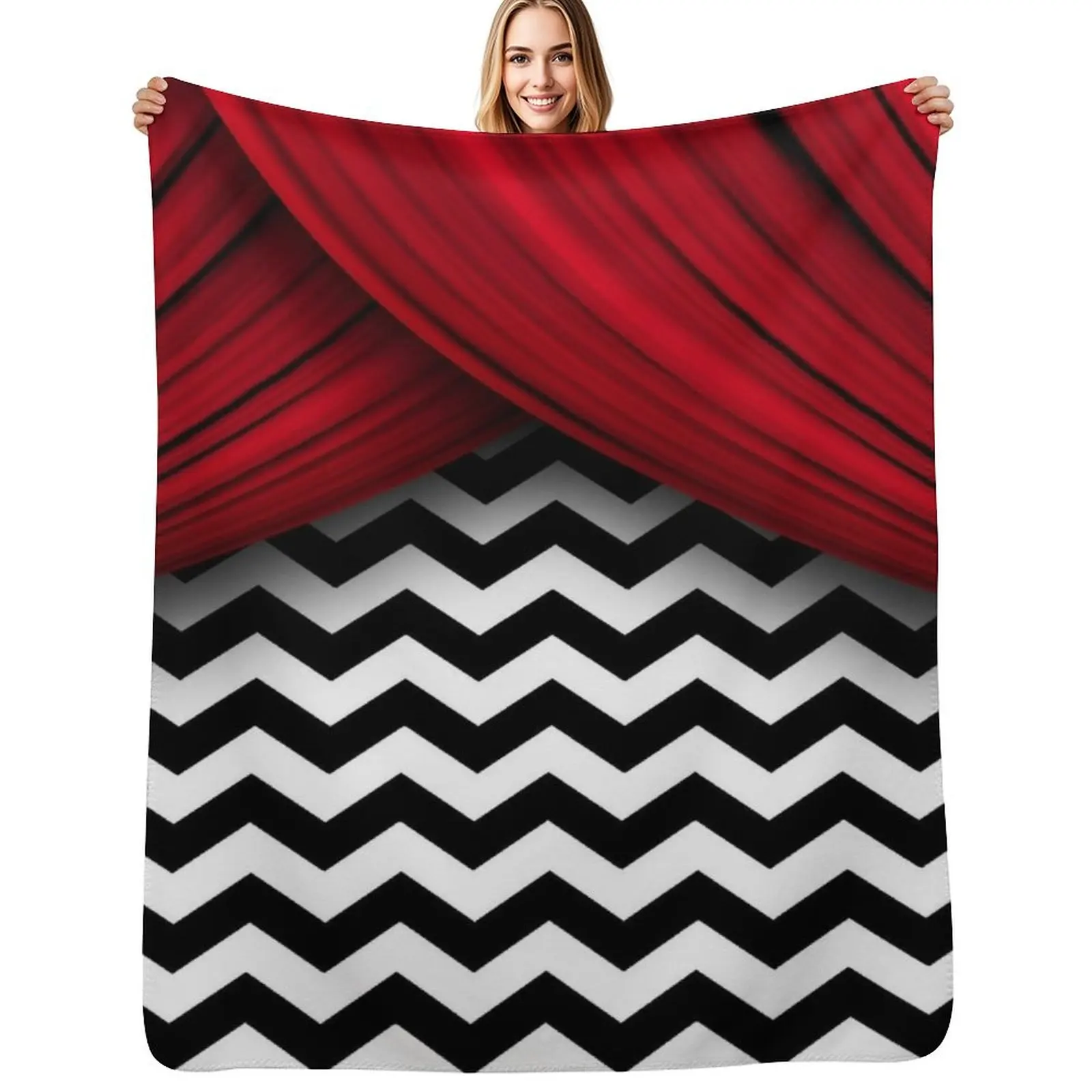 

Twin Peaks Red Curtains Black and White Chevron Throw Blanket blankets and throws Extra Large Throw Bed Single Blankets