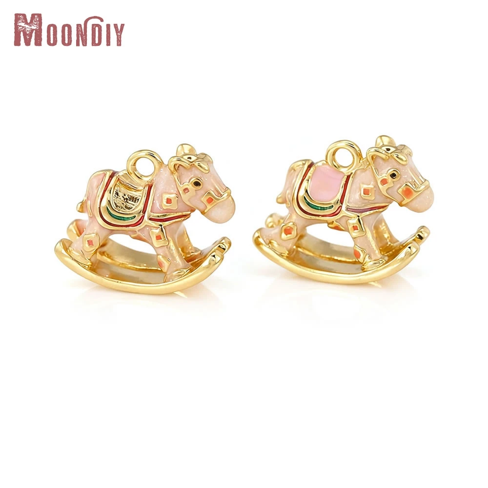 2 uds 10x12,5 MM 18K Color oro latón con pinturas al óleo dijes de caballo colgantes alta calidad Diy collar pendientes fabricación de joyería