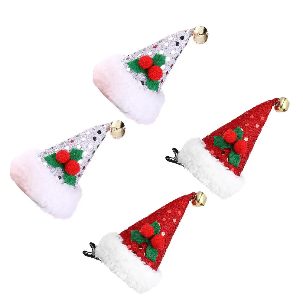 

4Pcs Christmas Hair Clips Festive Santa Hat Barrettes with Shiny Sequins Perfect for Holiday Party Hair Accessories