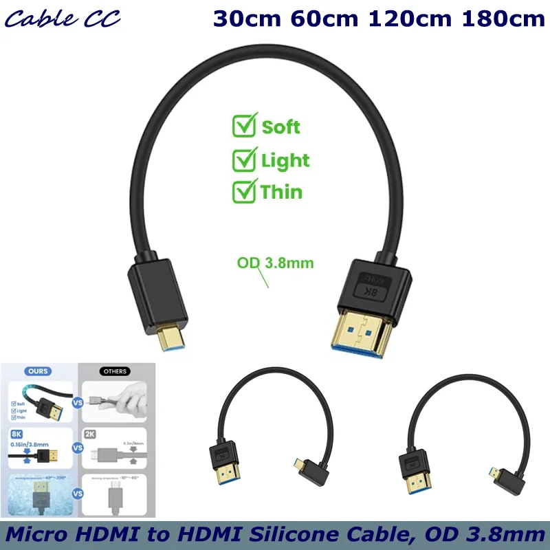 

HDMI-совместимый силиконовый кабель Mini HDMI, версия 2,1, HD-кабель для подключения цифровой камеры высокой четкости, 8K при 60 Гц, 4K при 120 Гц