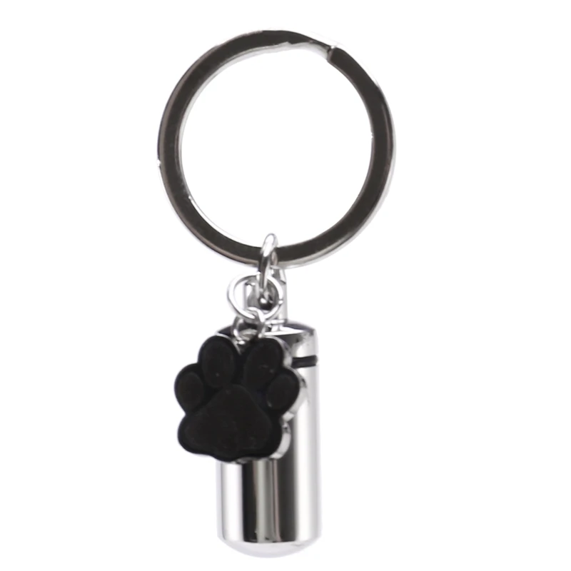 2X Stainless Steel Pet Puppy Dog Charm Cylinder Keychain For Ashes Hair Memorial With Filler Kit And Bag