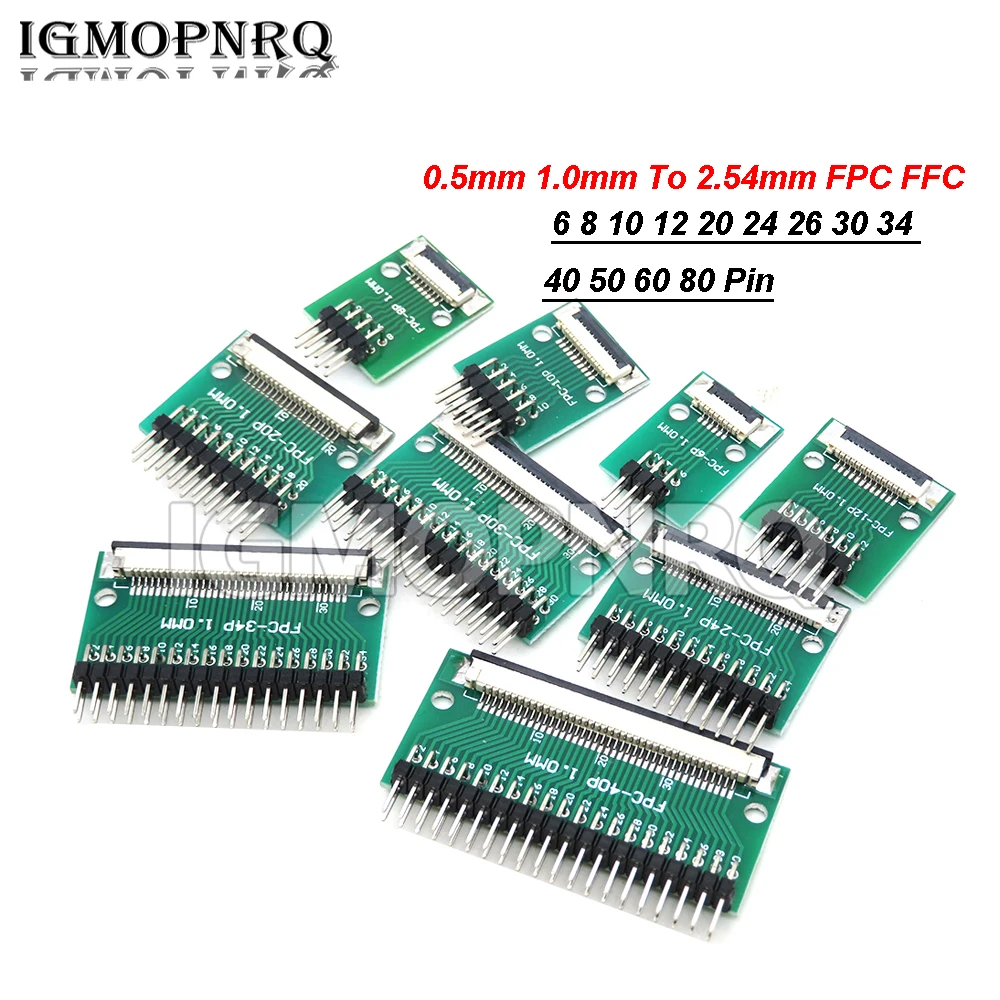 Adapter FPC FFC 6 8 10 12 20 24 26 30 34 40 50 60 80 Pin 0,5 mm 1,0 mm do 2,54 mm Złącze Prosta igła i zakrzywiony pin