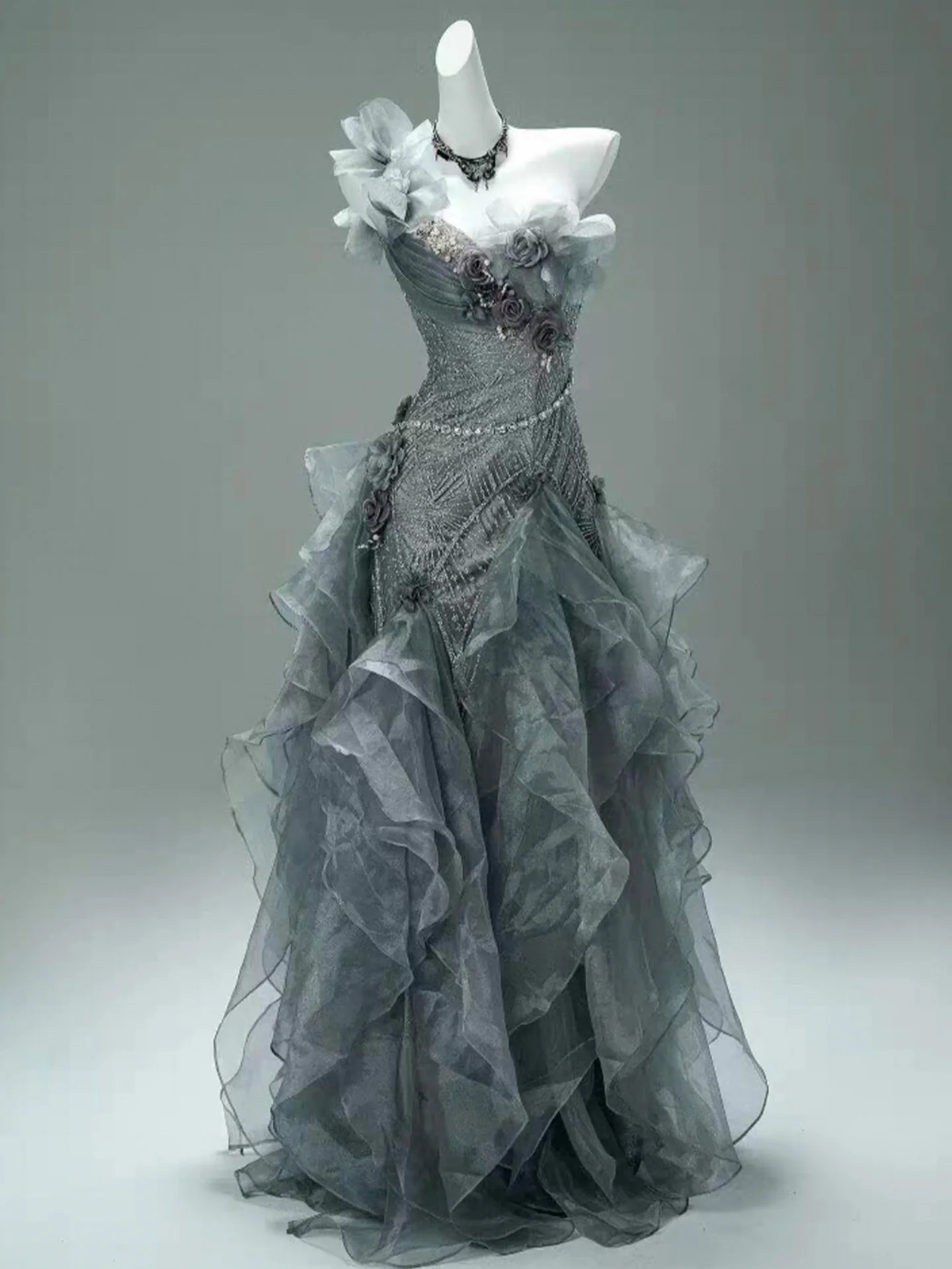 

Вечернее платье Ele для дня рождения, приталенное, без бретелек, с цветами ручной работы, юбка А-силуэта, длинное