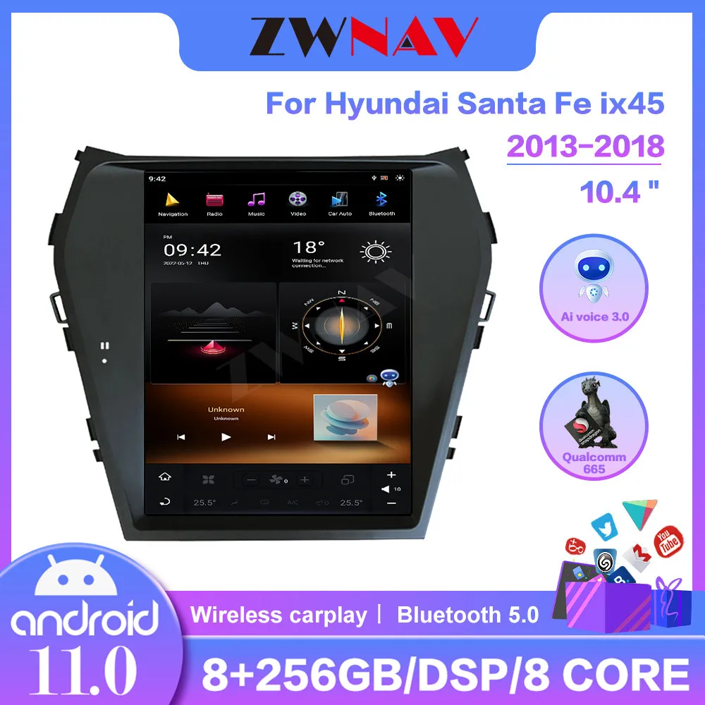 2Din Android11 Car Radio GPS Navigation Multimedia Player For Hyundai Santa Fe IX45 2013-2017 Tesla Screen Android Radio Carplay