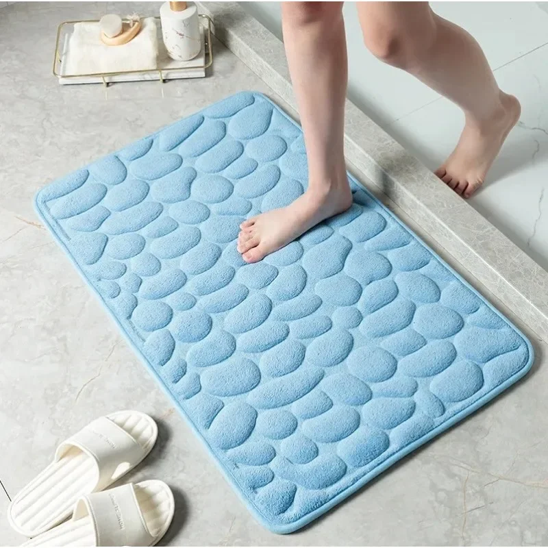 1pc Cobblestone Bath Mat - Stone Textured, Rapid Water Absorbent, Non-Slip, Washable, Thick Soft and Comfortable Carpet for Bath