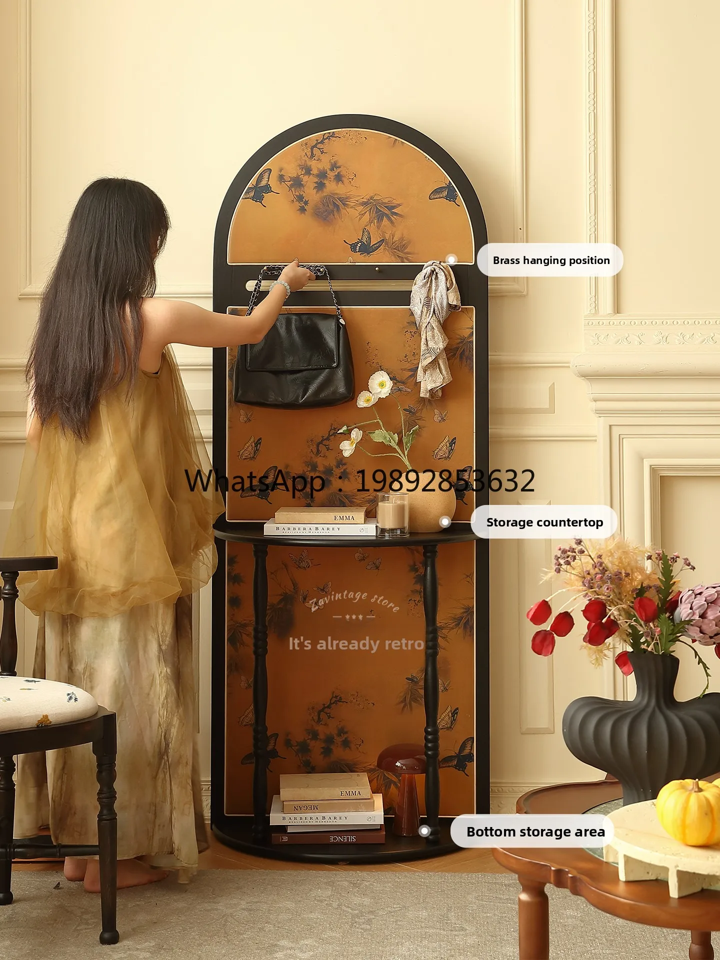 YFY French Retro Intangible Cultural Heritage Xiangyun   Screen Partition Entrance Blocking Entrance Cabinet Antique Style