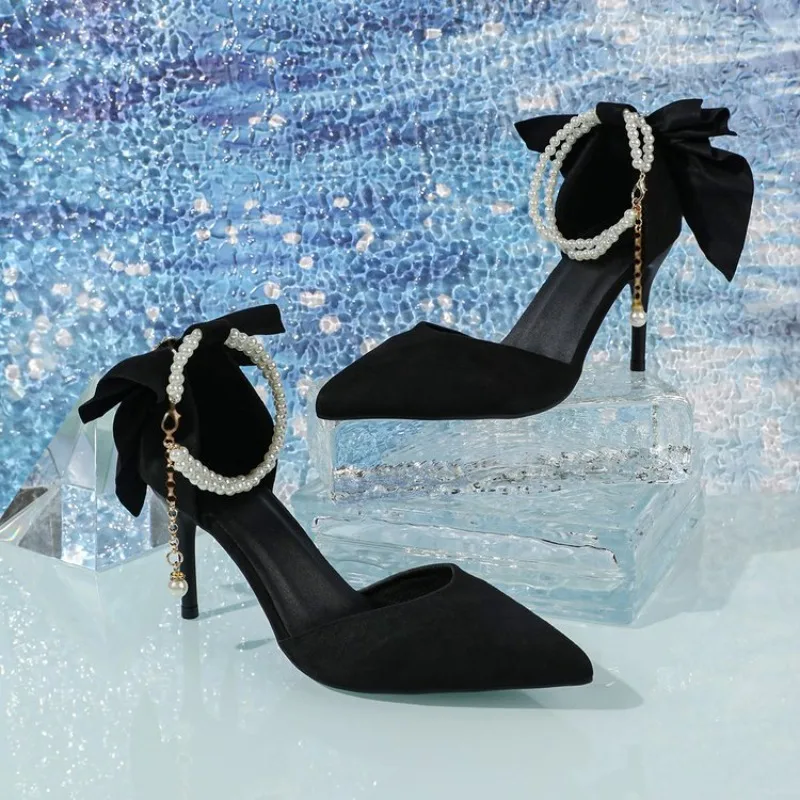 Women's Pumps Thin Heel Wedding Shoes 2026 Red Butterfly Shallow High Heels Buckle Strap Sandals Elegant Pointed Toe Women Shoes image 4