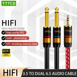 3.5mm to Double 6.5mm TRS Cable Mono 6.5 Jack to Stereo 3.5 Jack Audio Cable for Mixer Amplifier Speaker 6.35mm Adapter