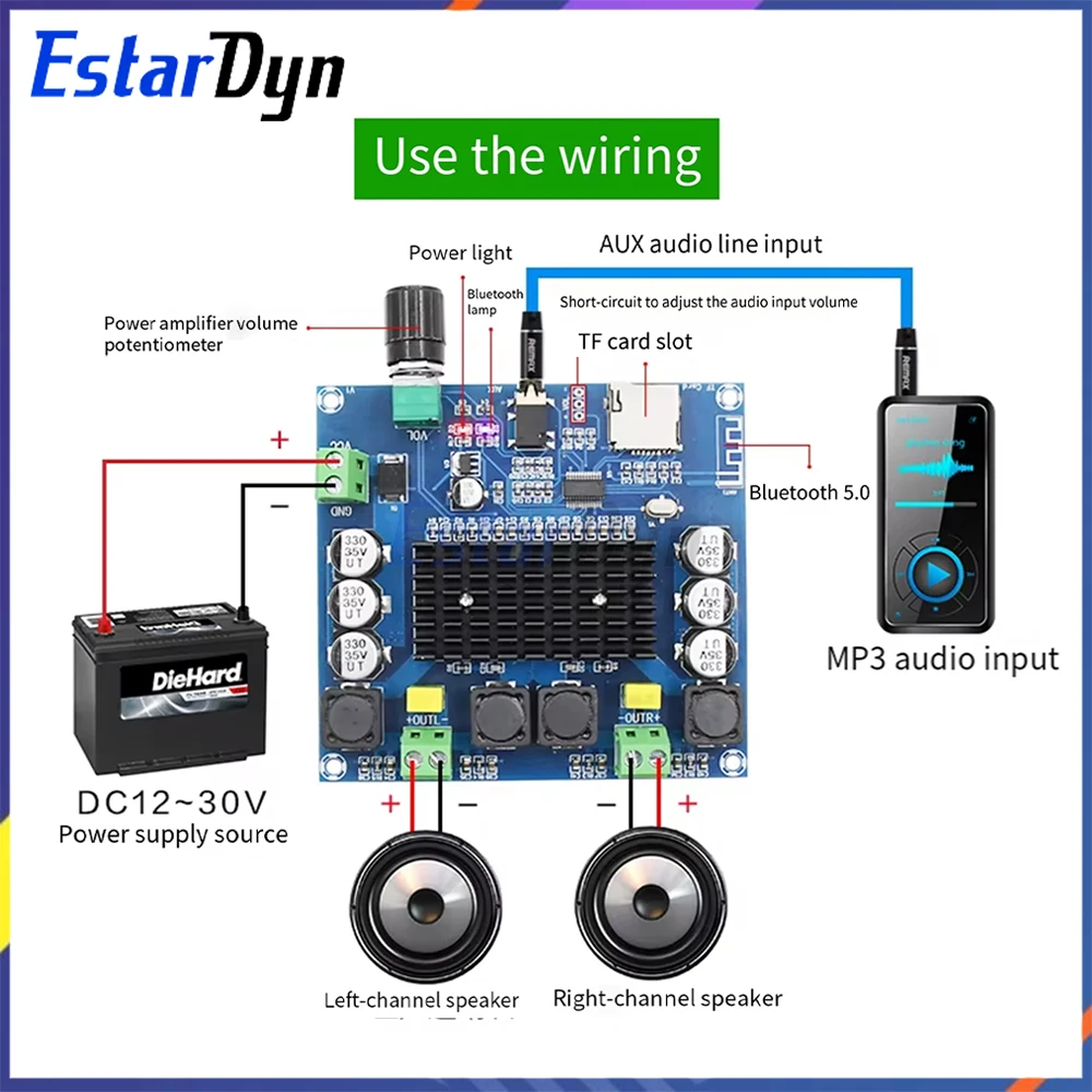 XH-A105 Bluetooth 5.0 Amplifier Board TDA7498 2x100W Stereo Audio Module with TF Card AUX Input for Home Theater Speaker System