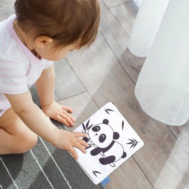 Libros de tela para bebés, juguetes sensoriales de alto contraste, libro suave para el desarrollo del cerebro, libro de tela blanco y negro, juguete para llevar