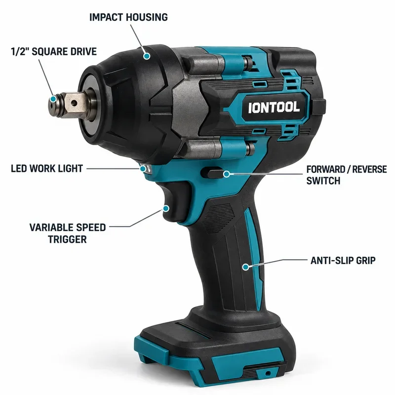 IONTOOL Cordless Impact Wrench 700N 2800RPM for Tire Change Brake Repair and Suspension Work Tool Only