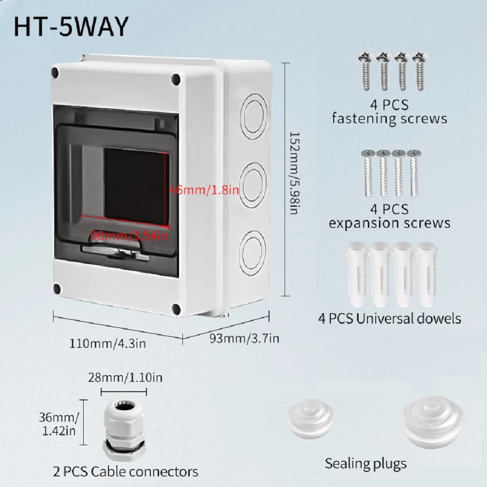 صندوق توزيع مقاوم للماء بـ 5 اتجاهات خارجي HT5 مع جسم بلاستيكي وغطاء شفاف مناسب للنباتات والفيلات
