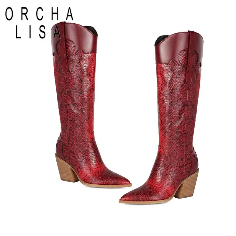 ORCHA LISA Trending Cowgirl Booties Girls Green Sharp Toe 8cm Lug Heel Blocked Plus Size 42 43 44 45 46 47 48 US17 Ridding