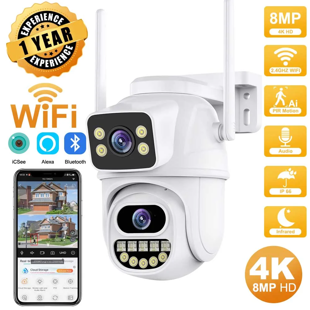 camera exterior sem fio com lente dupla deteccao humana ai seguranca cctv camera ip aplicativo icsee telas duplas ptz wifi 8mp 4k 01