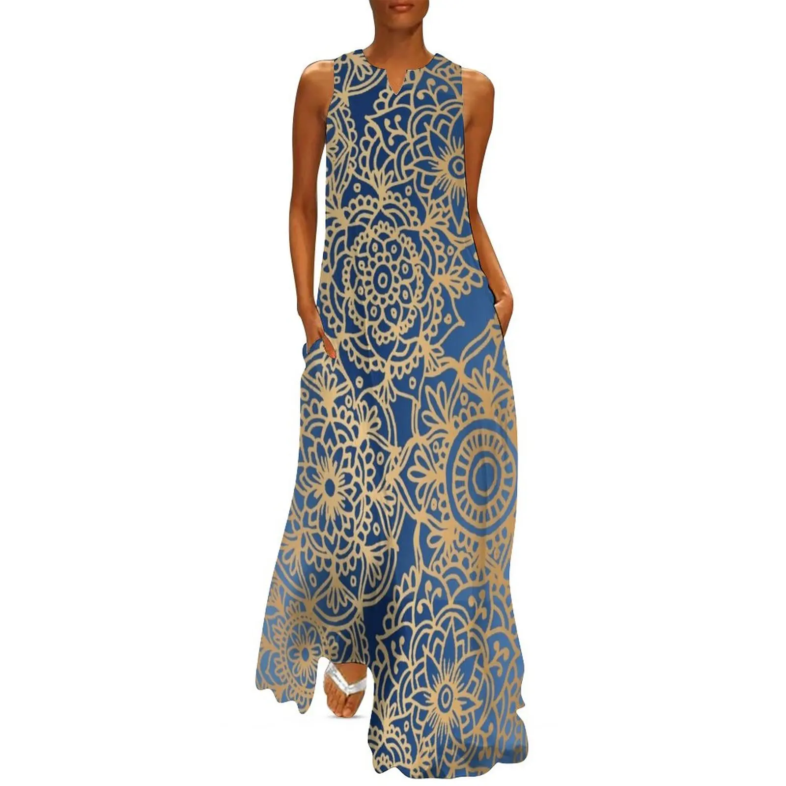 

Blue and Gold Mandala Pattern New 2020 Long Dress Party dresses clothes for women Dresses summer dress women 2025 Dress