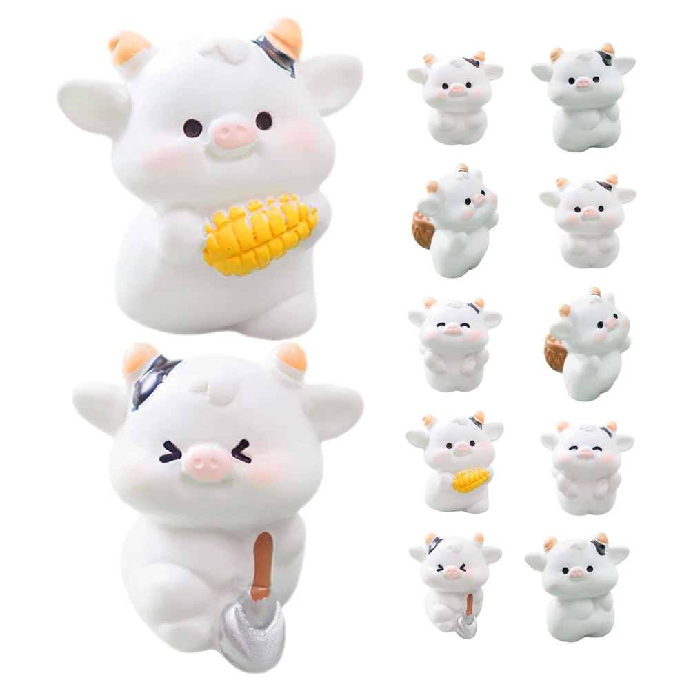 

12 Pcs Micro Landscape Decoration Cow Cake Topper Car Decorations Interior Cute Model