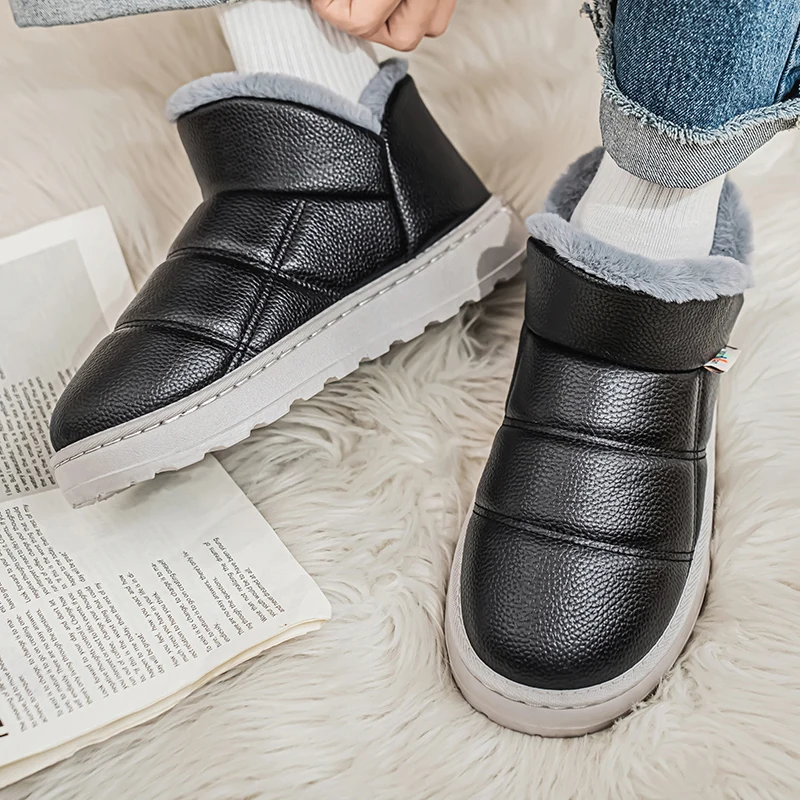 

New winter outdoor couple warm plush short boots with elastic thick soles, classic indoor fur snow boots, men's snow boots, warm