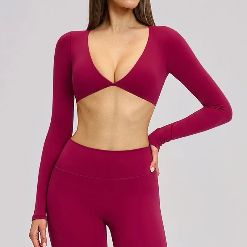 

Sexy Yoga Long Sleeve Crop Top Women Yoga Clothing Quick Dry Gym Long Sleeved Shirt Women Running Workout Sportswear Female Tops