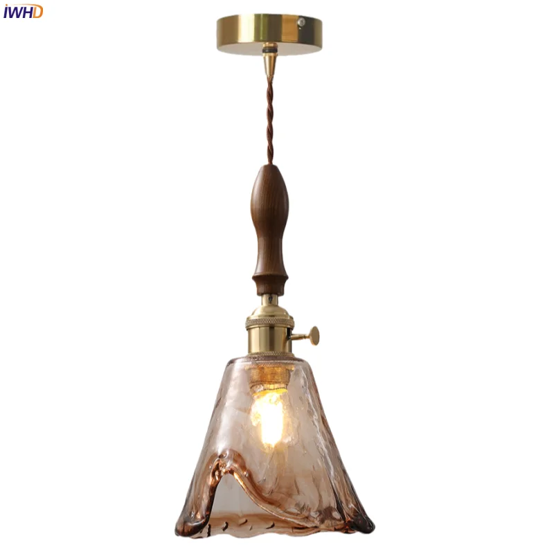 

IWHD Vintage Wabi Sabi LED Pendant Lights Bedroom Kitchen Bathroom House Loft Decor Copper Amber Glass Hanging Lamp Luminaire