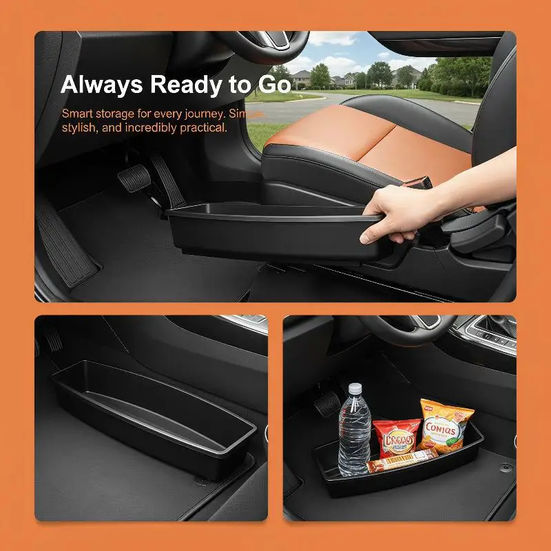 Universal Car Front Seat Storage Box Anti-Slip Hidden Under Seat Drawer Organizer for Valuables Small Items