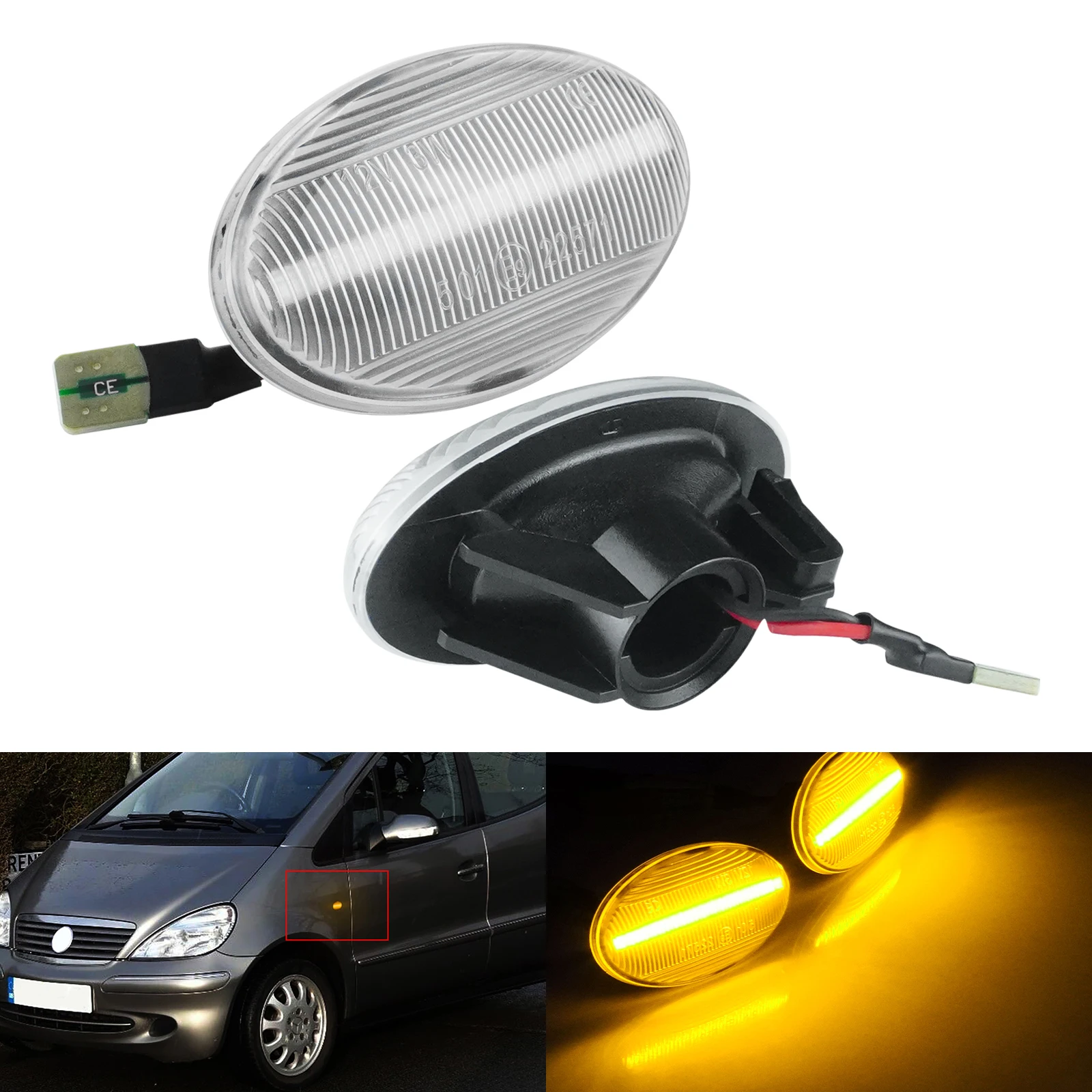 2x الأصفر LED الجانب مؤشر ماركر ضوء بدوره مصباح إشارة مع عدسة واضحة لمرسيدس فيانو W639 فيتو W447 A-Class W168