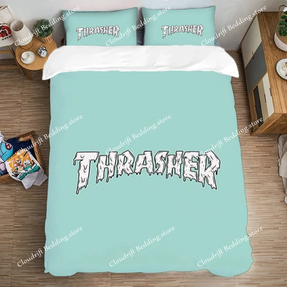 Fashion Brand T-Thrasher Logo Print Bedding Sets Exquisite Bed Supplies Set Duvetcover Bed Comforter Set Bedding Set Luxury Gift