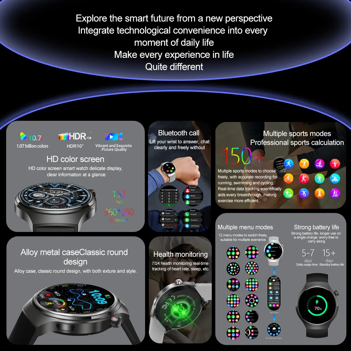 2026 New Smart Watch Men: Bluetooth Call Heart Rate Alarm 150+ Sports Mode Sleep Monitoring Calorie Voice Assistant  Smartwatch